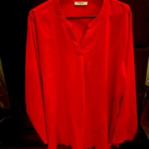 Tahari Red Boxy Blouse with Mandarin Collar